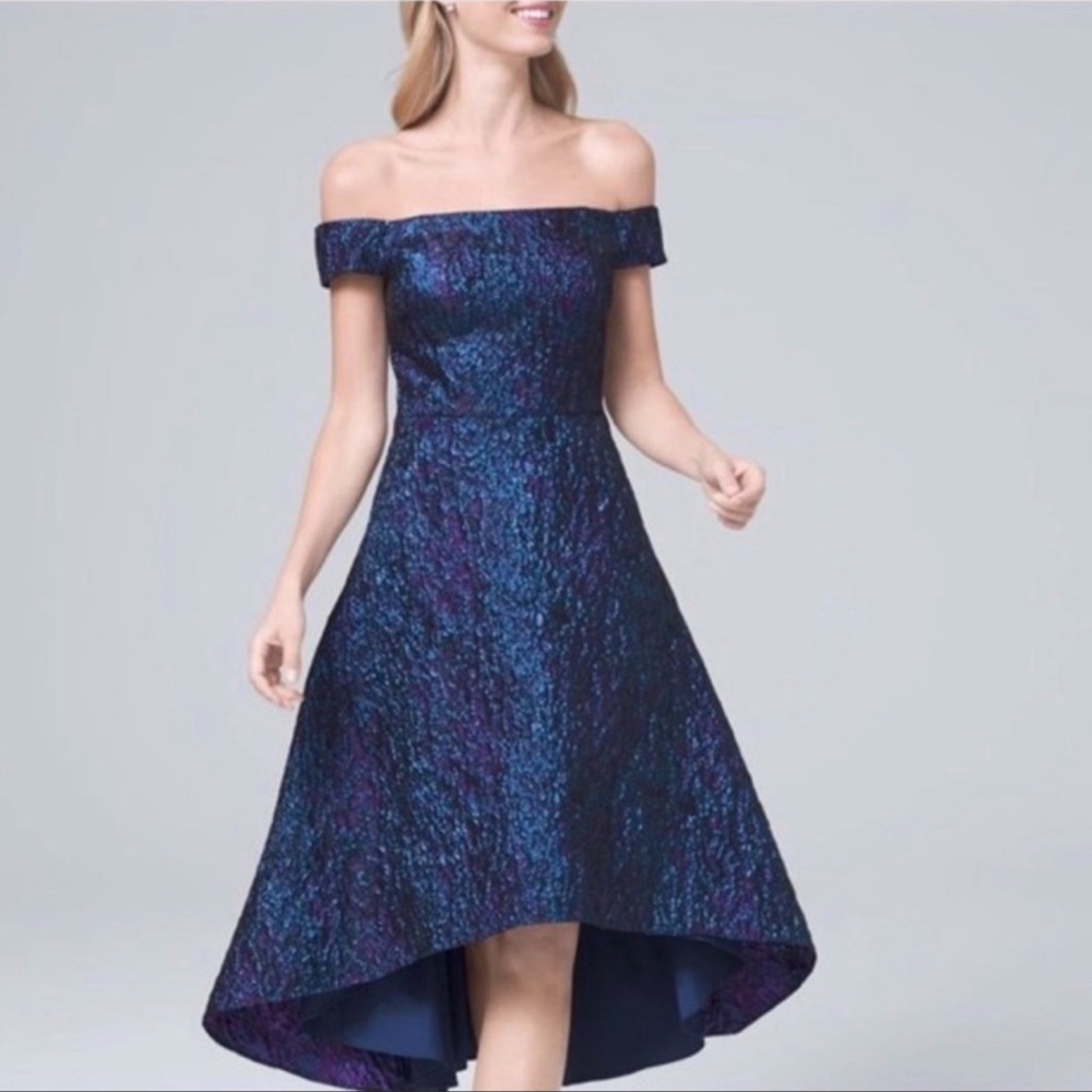 Aidan Mattox Blue High-Low Off-Shoulder Dress